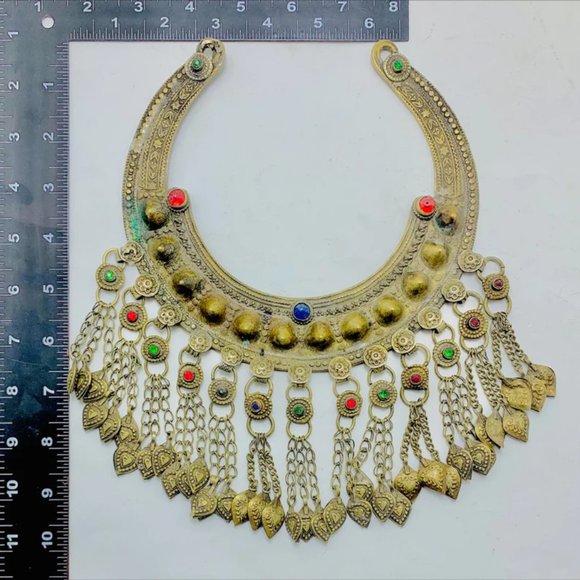 Vintage Turkmen Torque Choker Necklace, Torque Choker Necklace with Dangling - Picture 5 of 6